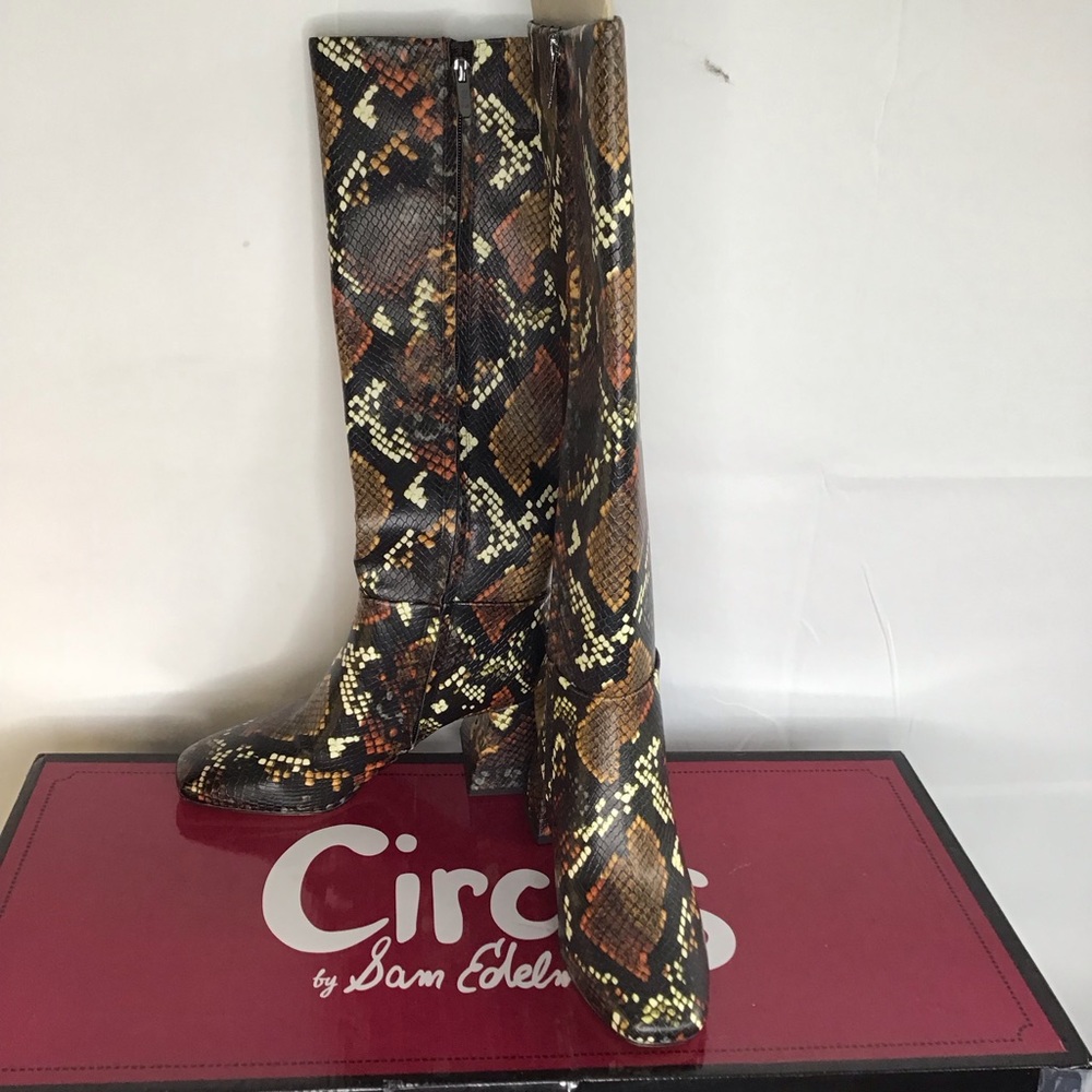 Circus by Sam Edelman Women's Snakeskin Heeled Boots - Brown and Black